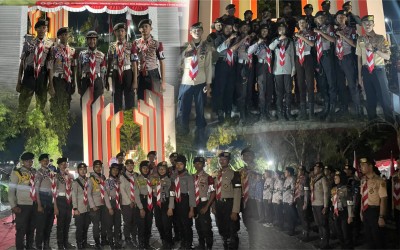 Lima Pramuka Elit MTsN 2 Probolinggo Hadiri Renungan Suci HUT ke-81 Kemerdekaan RI di TMP Kraksaan
