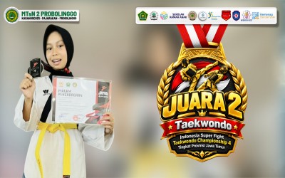 MAULIDA ALFIANA RIZKY KEMBALI NAIK PODIUM, MTsN 2 PROBOLINGGO RAIH JUARA 2 TAEKWONDO